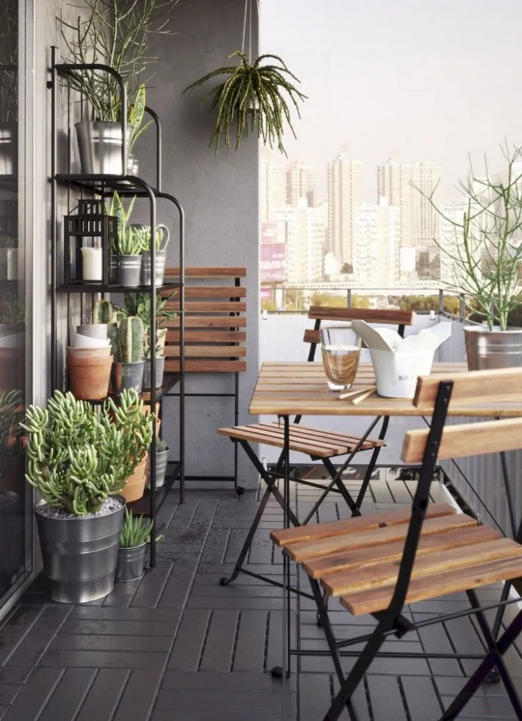 idées aménagement meubles déco petit balcon 2022 chic caillebotis bois
