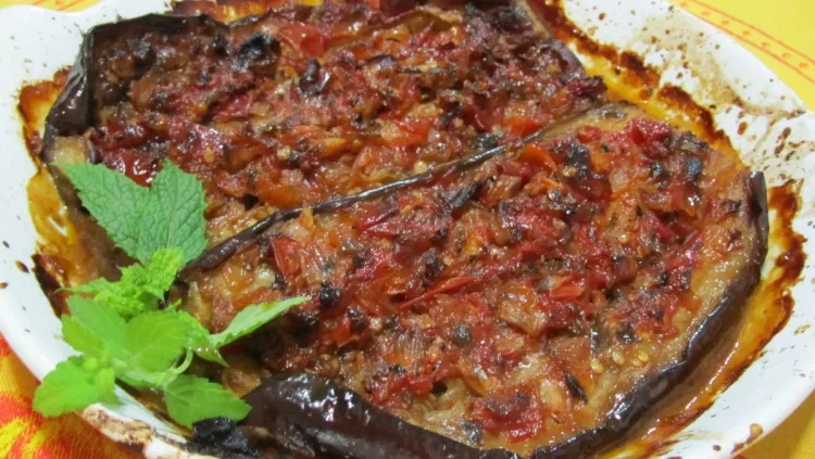 dish vegetables summer imam beyildi plate Balkan region eggplant
