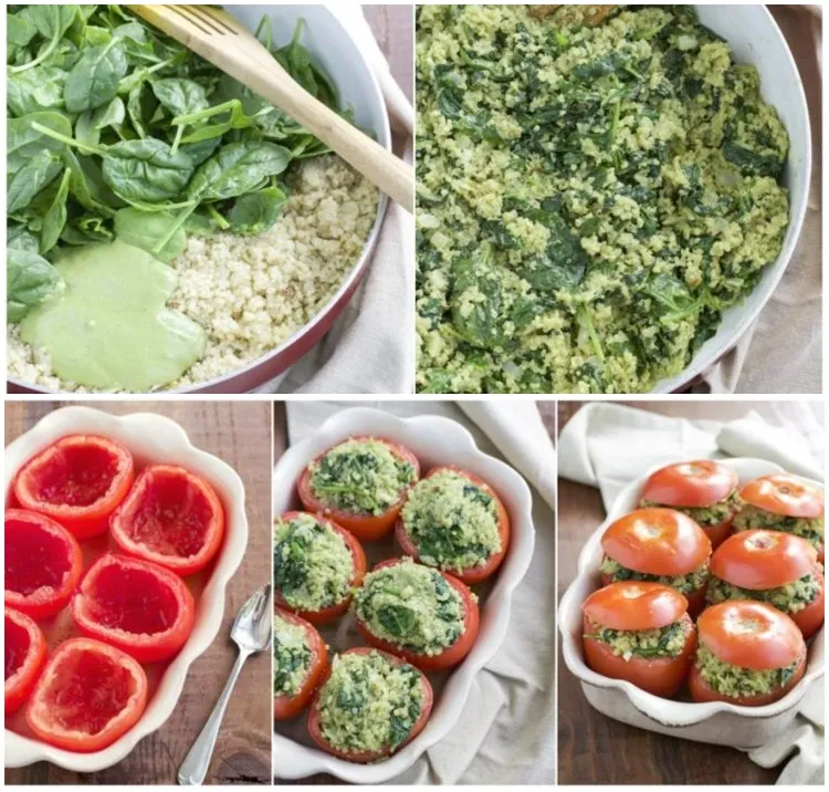 Easy vegan recipe stuffed with tomato and quinoa pesto