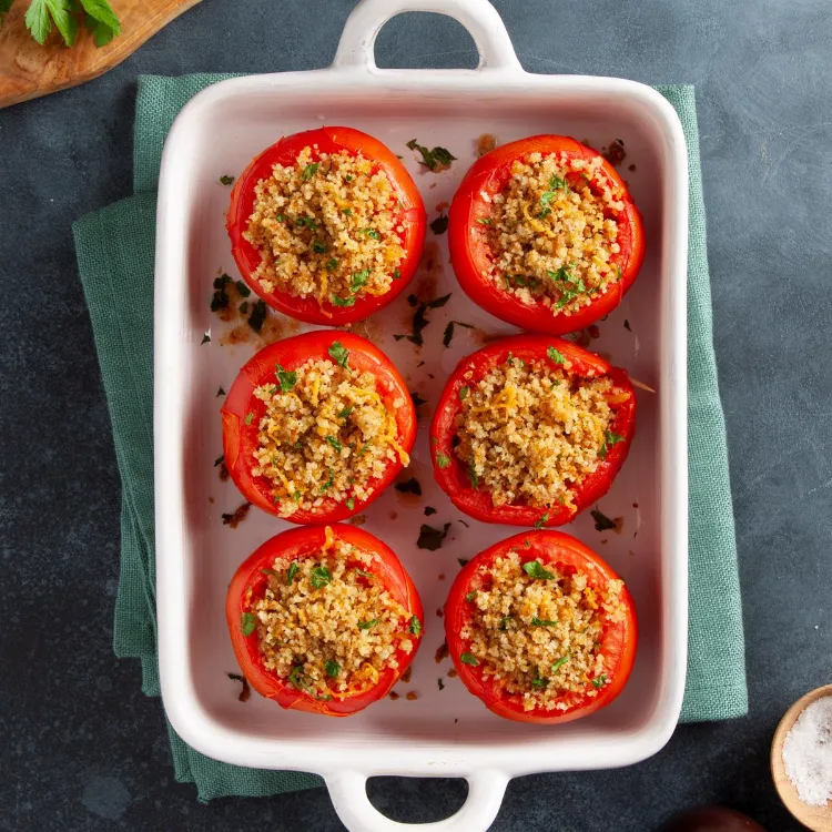 Stuffed tomatoes recipe without meat in the oven Provencal summer meal 2022 accompaniment