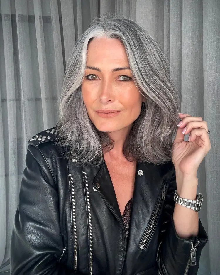 beautiful woman with gray hair