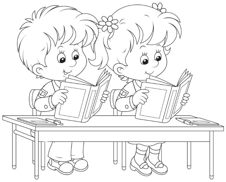 coloriage rentrée maternelle moyenne section écoliers lisent livres