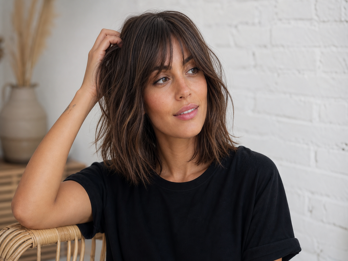 coiffure carre plongeant long brune lisse cheveux bruns femme