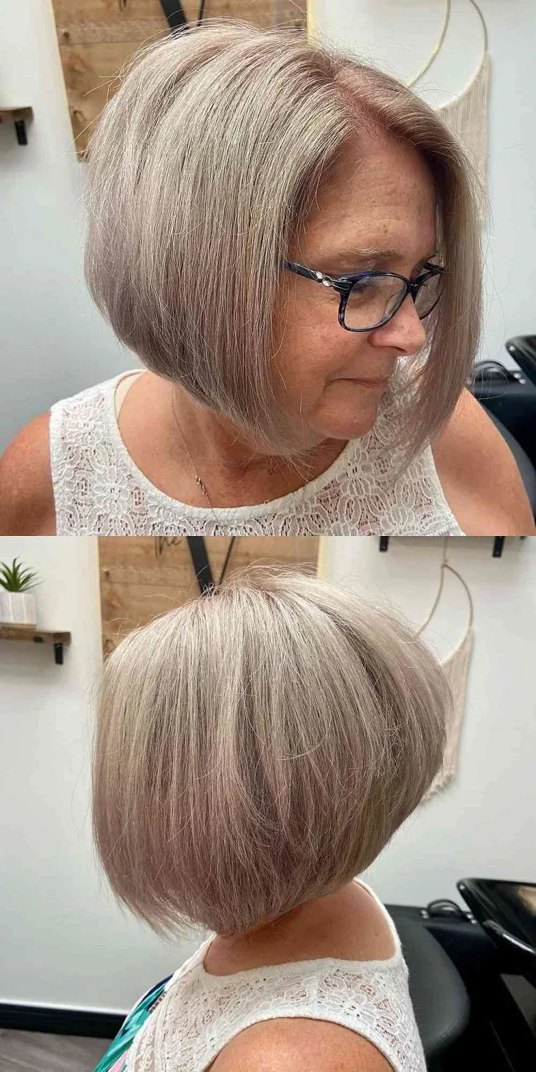coupe de cheveux court femme 60 ans avec lunettes dégradé effilé