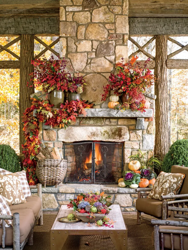 outdoor fireplace decoration fall 2022 trendy color