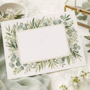 Carte félicitations mariage avec feuillage botanique aquarelle en vert sauge et crème