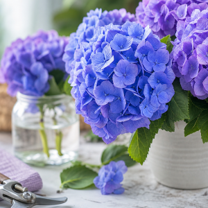 Hortensia bleu et lavande en pleine floraison pour bouturer au printemps ou en été