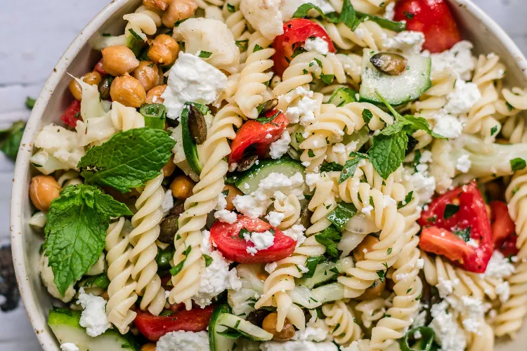 what to do with mint cold fusilli pasta salad chickpeas tomatoes