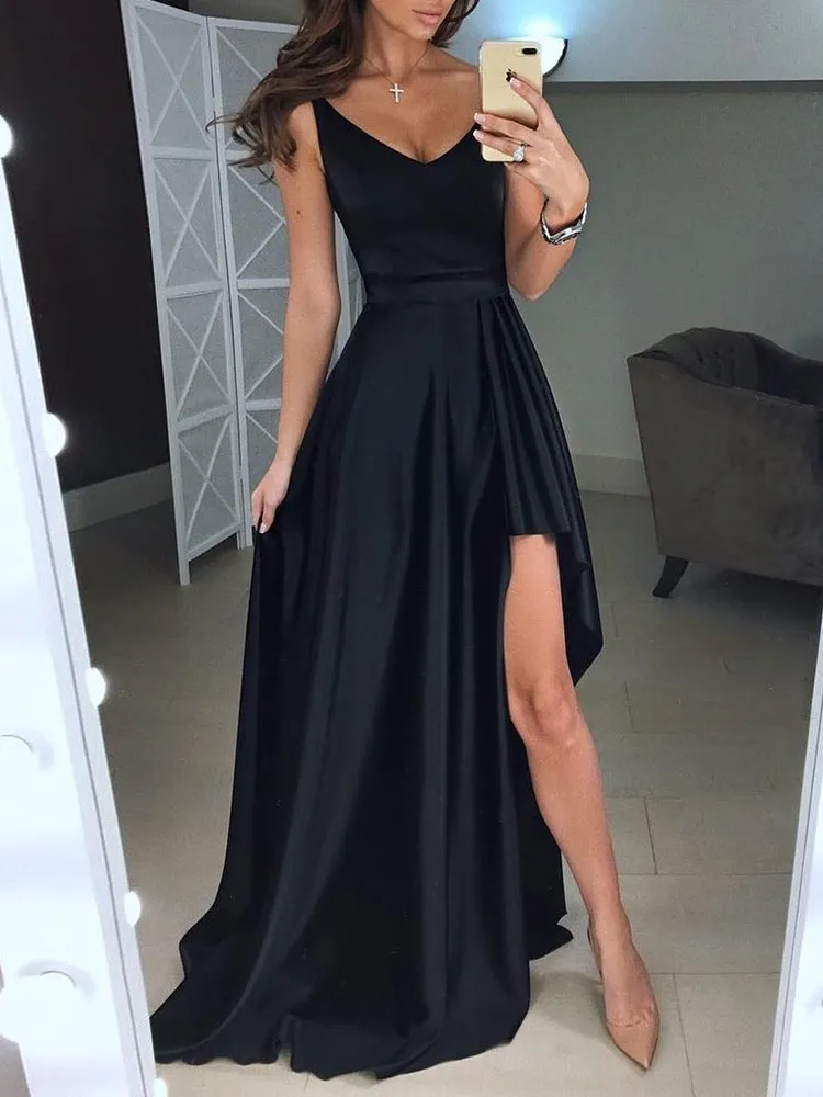 robe de soirée noire sexy jupe asymétrique modèle élégant