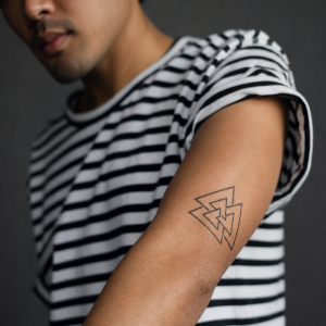 Tatouage bras discret triangles entrelacés géométriques pour homme