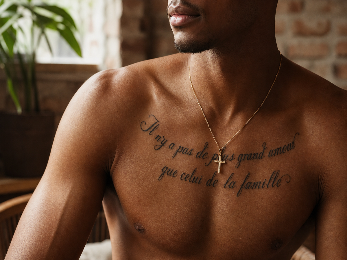 tatouage homme simple poitrine phrase idée inkage 2022