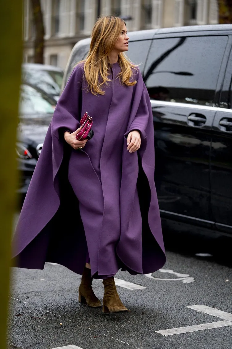 tenue élégante et super feminin pour l'automne hiver femme manteau violet profond