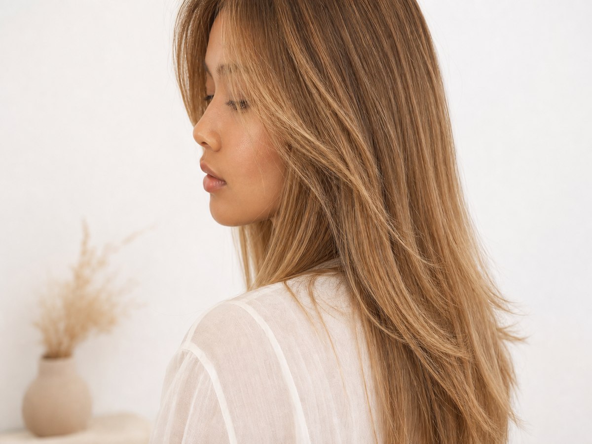 cheveux blonds avec mèches caramel tendance automne 2022