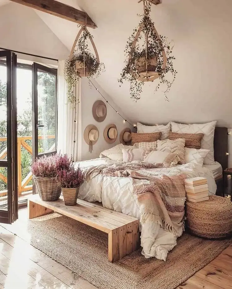 bedroom in boho chic style