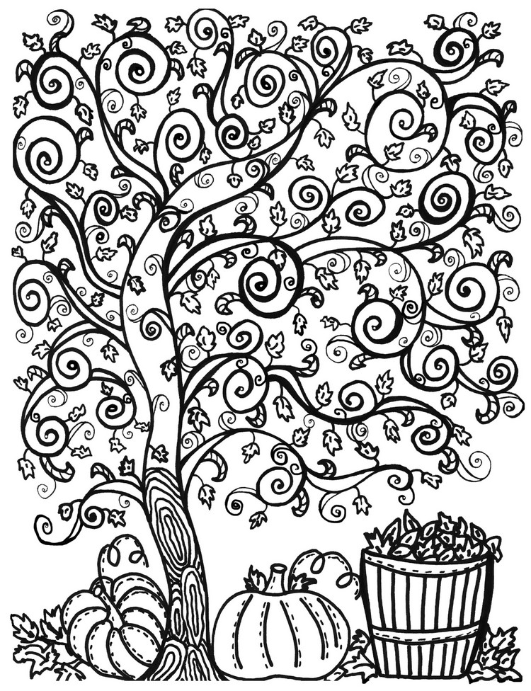 coloriage arbre automne façon mandala dessin pour adultes