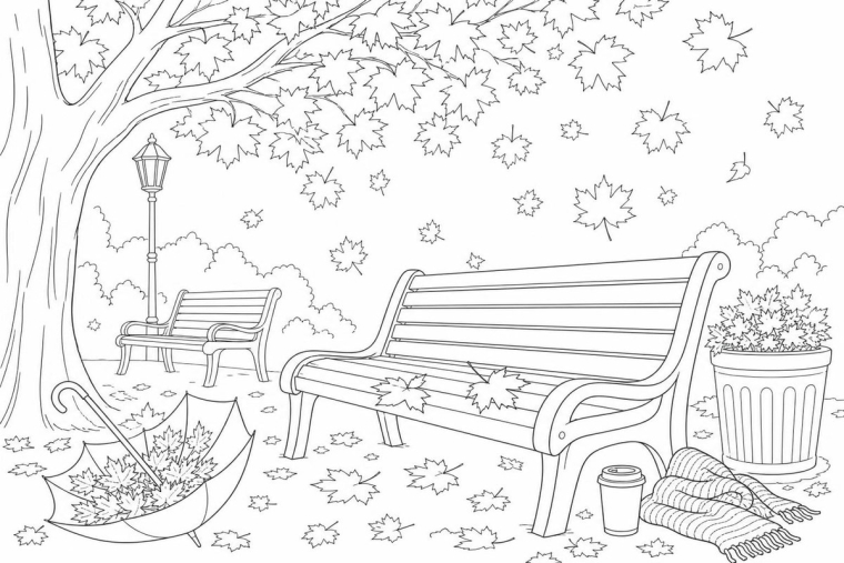 coloriage automne adulte paysage automne imprimer gratuitement