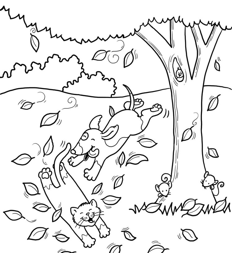 coloriage paysage automne pour enfants de la maternelle