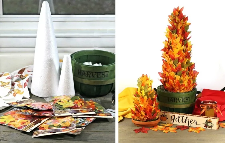 comment faire un petit arbre avec des feuilles d'automne pour décorer la table ou l'entrée