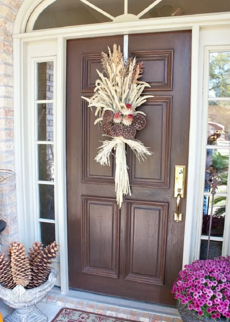 wreath autumn door ears of wheat pine cones original decoration do it yourself