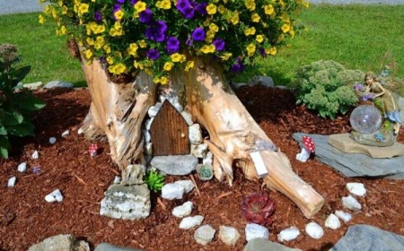 deco jardin avec souche d'arbre jardinière