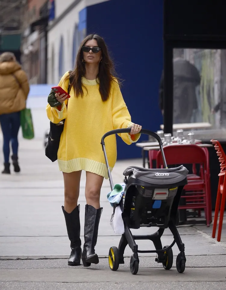 Women's Cowboy Boots With Sweater Dress Trends Fall/Winter 2022 Shoes Emily Ratajkowski