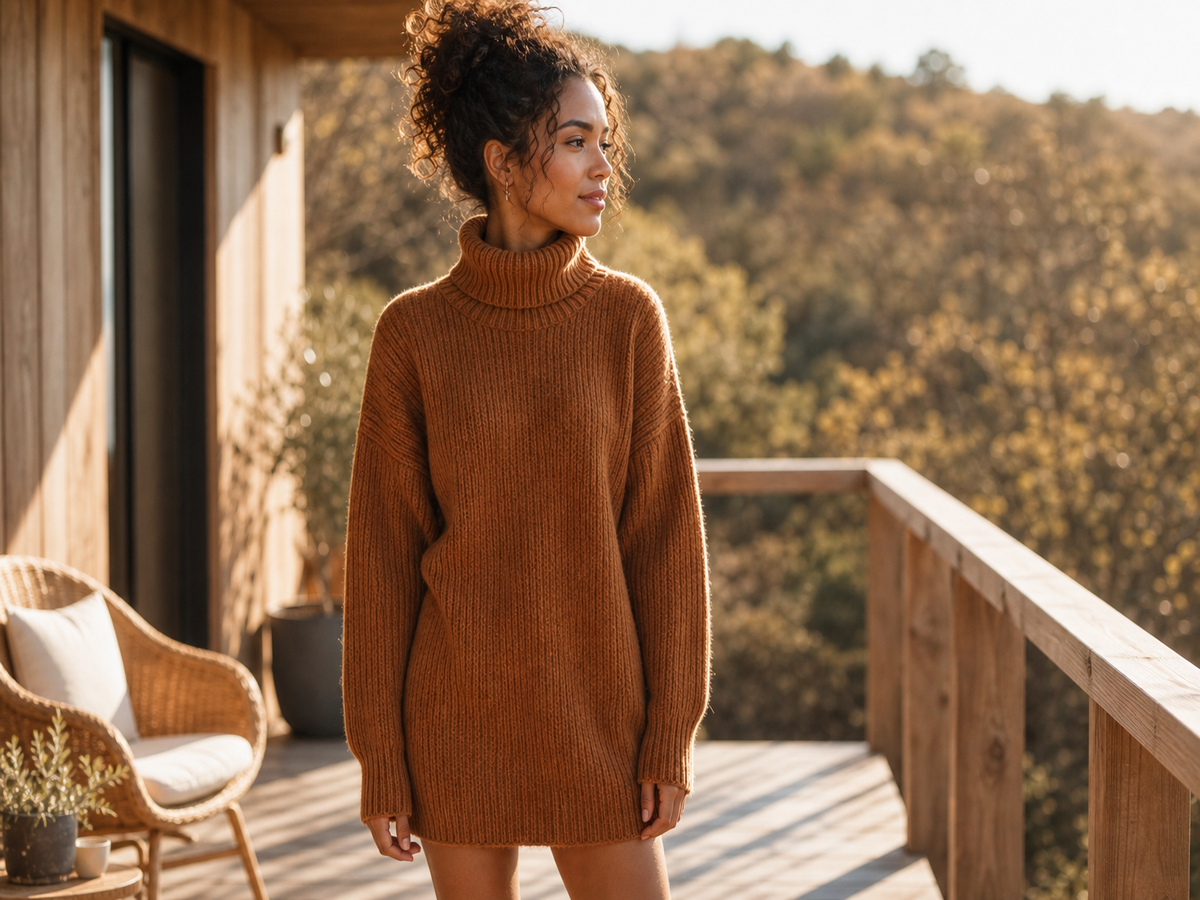 tenue cocooning femme élégante forte original automne hiver 2022 robe pull maille