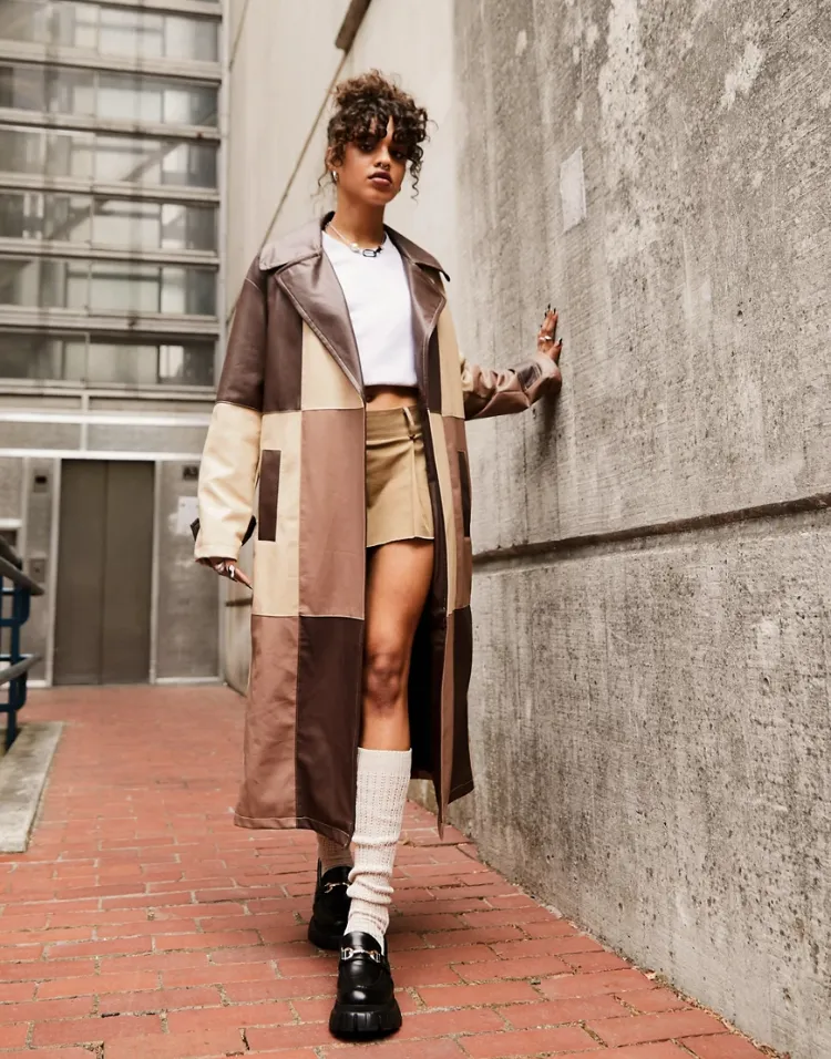 trench coat femme cuir marron beige modele tendance patchwork vintage manteau automne 2022