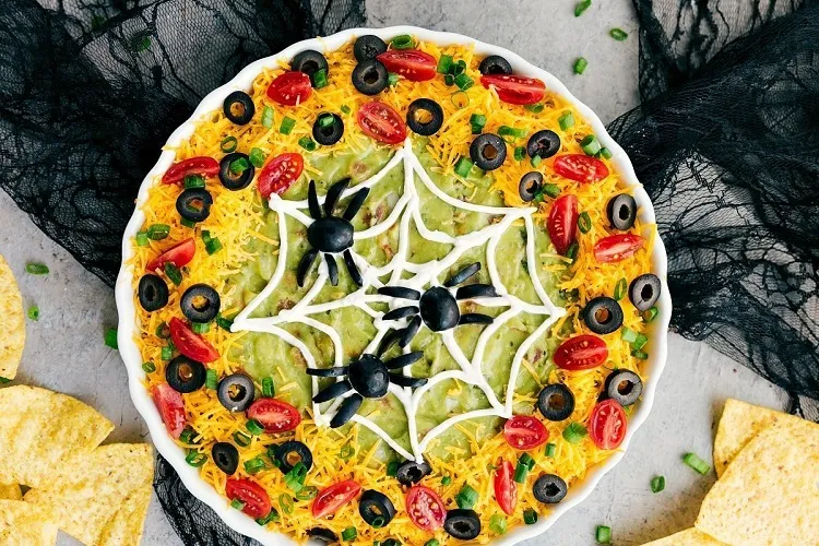 Easy Halloween appetizer with spider themed decoration