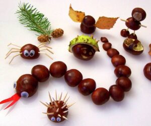 activités avec des marrons fabriquer animaux yeux mobiles allumettes feuilles