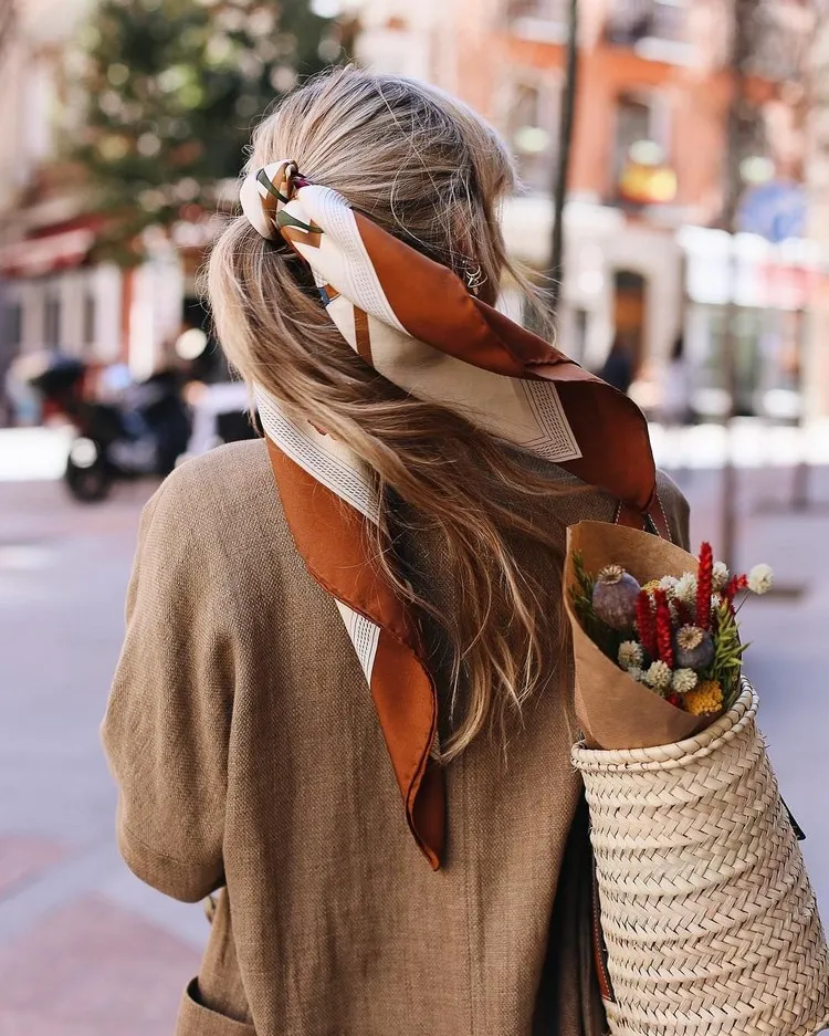 hair fall winter 2022 2023 trendy hairstyle with scarf attached hair chic accessories