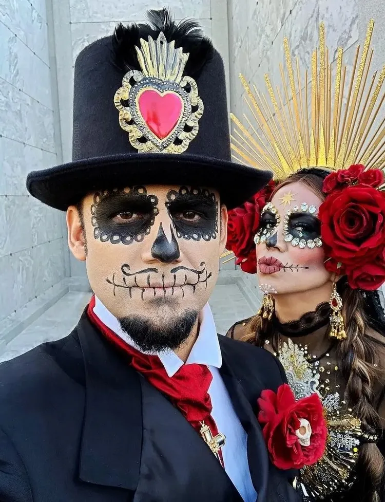 costume halloween homme original idee deguisement halloween couple dia de los muertos maquillage tete de mort mexicaine