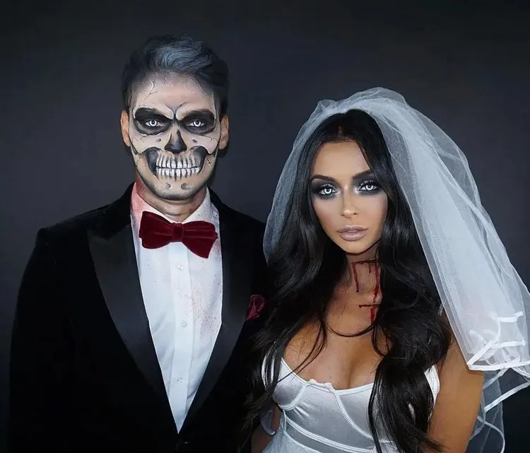 déguisement halloween couple marié maquillage tete de mort homme déguisement mariée halloween
