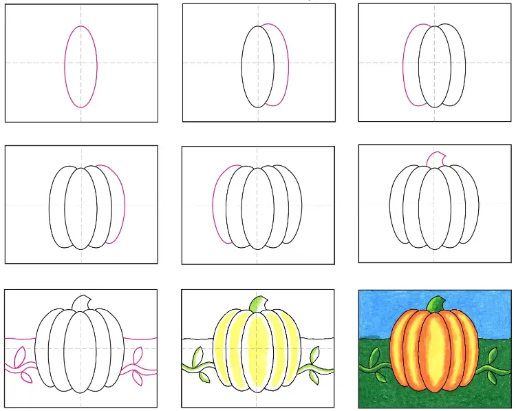 dessiner une citrouille simple colorier quelques étapes photo tutoriel