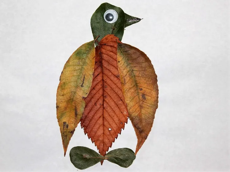 fabriquer animaux feuilles séchées bricolage automne facile adorable manchot