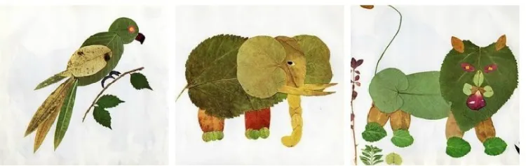 fabriquer animaux feuilles séchées bricolage automne perroquet éléphant lion