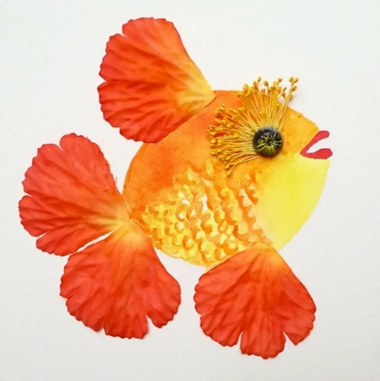faire animaux en feuilles séchées peinture aquarelle bricolage automne poisson sympa
