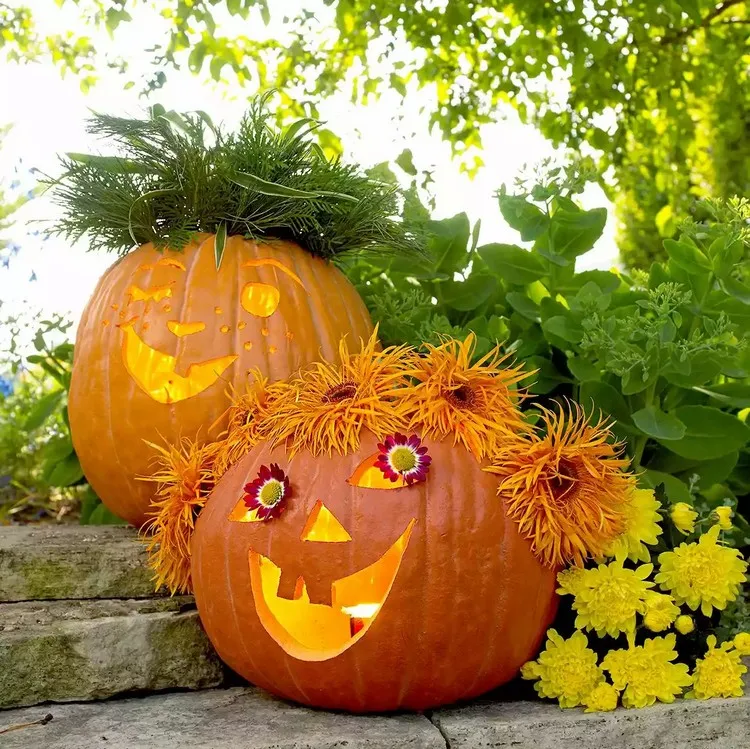 idée citrouille halloween originale avec fleurs