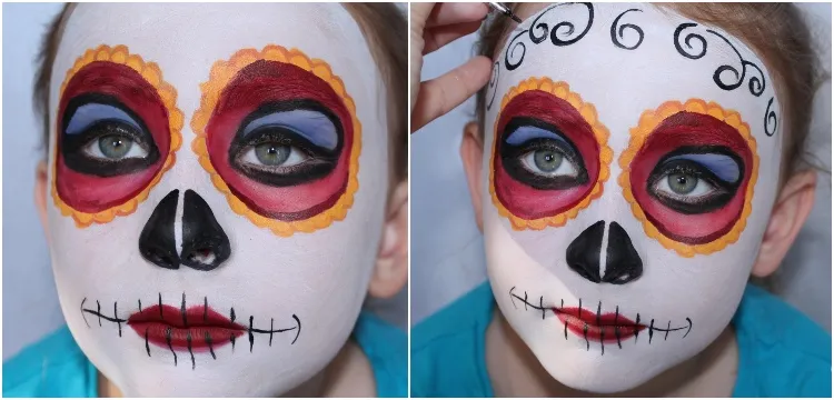 maquillage enfant pour halloween 2022 fillette catrina calavera mexicain étapes faciles
