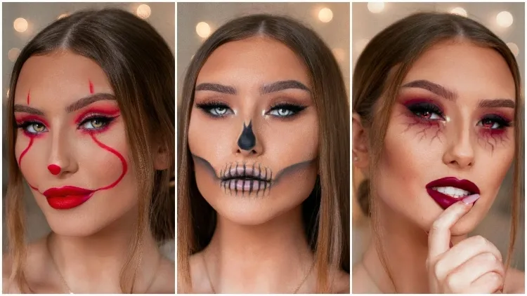 maquillage halloween femme visage blanc dessiner deux cercles yeux eyeliner noir