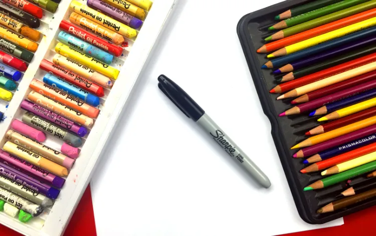 matériel dessin coloriage automne crayons style feutre papier