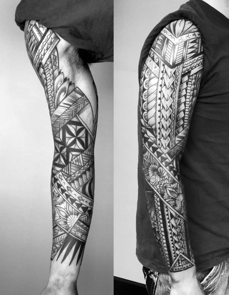 tatouage 2022 tendance bras homme Marquesan tattoo polynésien iles marquises