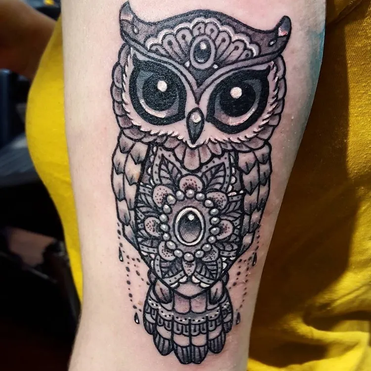 tattoo owl mandala on the arm idea inkage woman