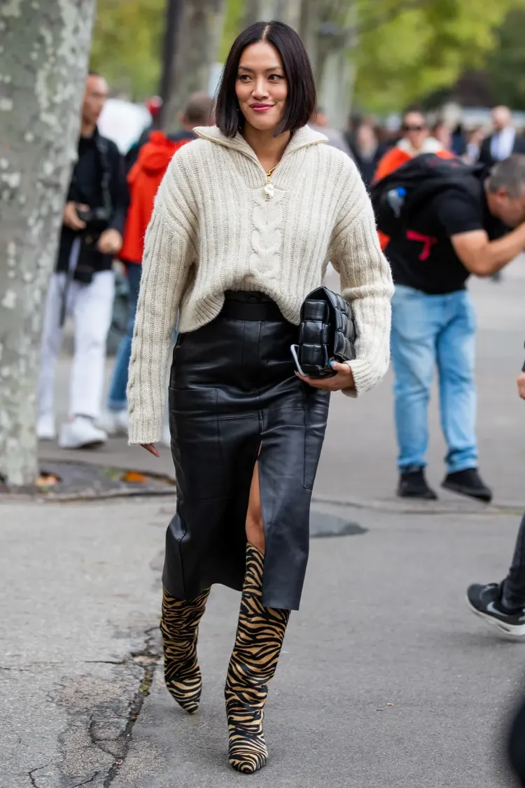 tendance jupe cuir noir femme 40 ans style tenue automne hiver 2022