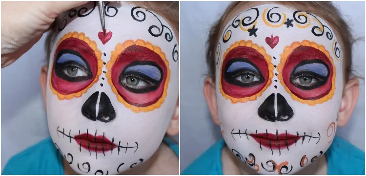 tutoriel maquillage enfant halloween fillette catrina calavera mexicain étapes photos