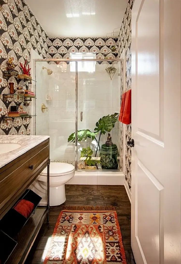 cozy boho salle de bain deco 2023 tapis plantes