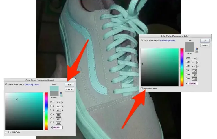 effet illusion optique couleur chaussure baskets gris vert rose explication