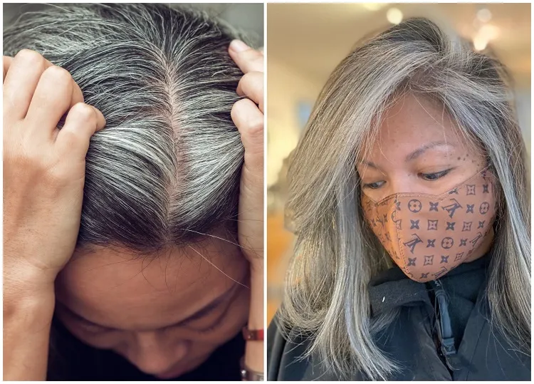 quel balayage sur cheveux gris blancs femme 50 ans plus technique tendance coloration grey blending