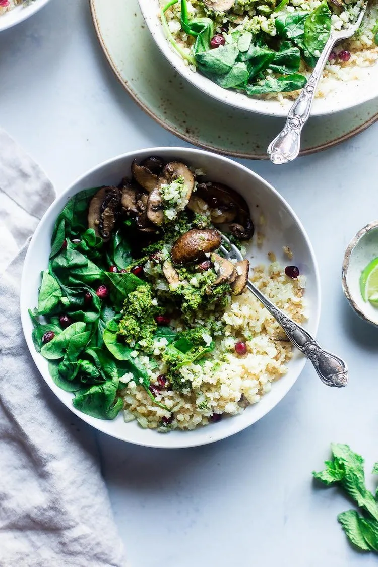 mushroom and spinach recipes detox bowl cauliflower rice deavita recipes complete meals