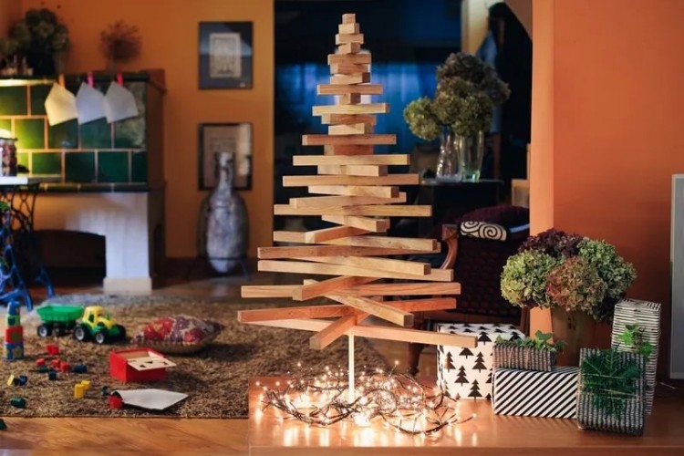 sapin de noel minimaliste faire sois meme idee fetes fin annee recup