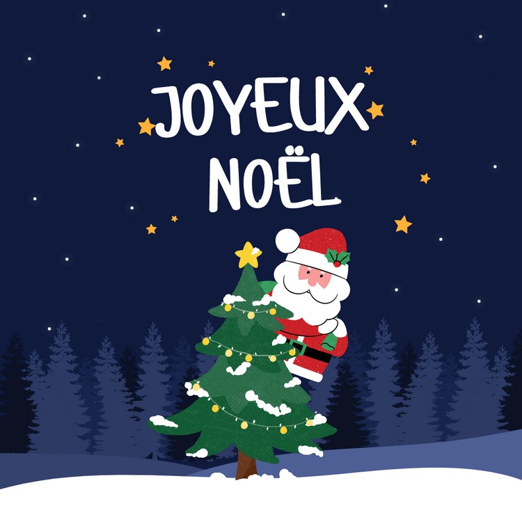 carte de voeux de noël original 2022 à imprimer gratuitement Père Noël sapin